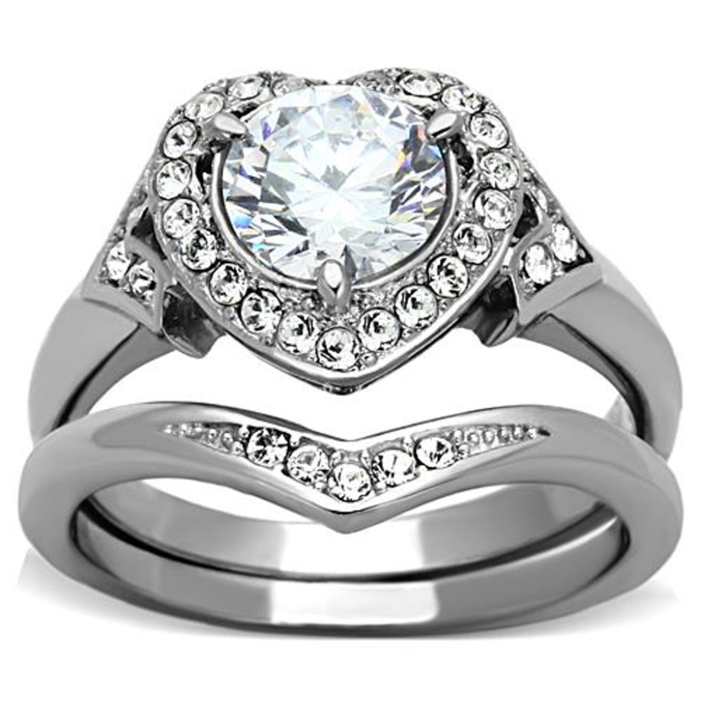 2.75 Ct Zirconia  Stainless Steel Wedding Ring Set